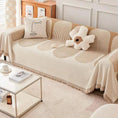 Load image into Gallery viewer, Double-Sided Chenille Couch Slipcovers by topspet in beige on a sofa with fringed edges and matching cushions.
