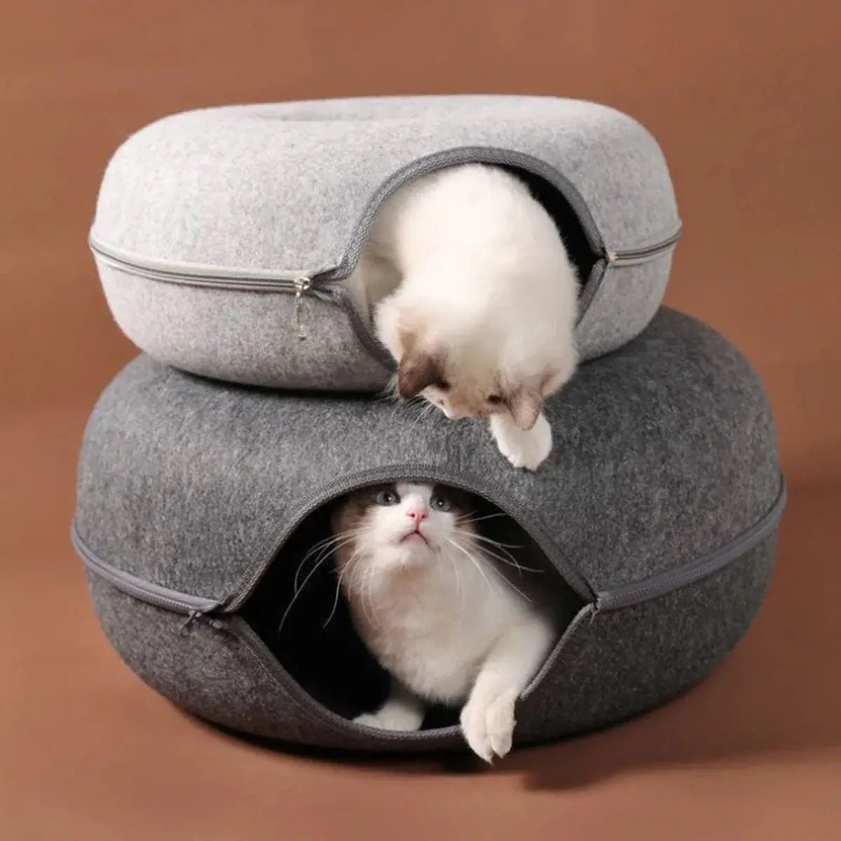 Whisker House Felt Donut Cat Bed Dual Purpose Cat Tunnel Bed And Hideout Modern Sleep Solution For Indoor Cats by Whisker House