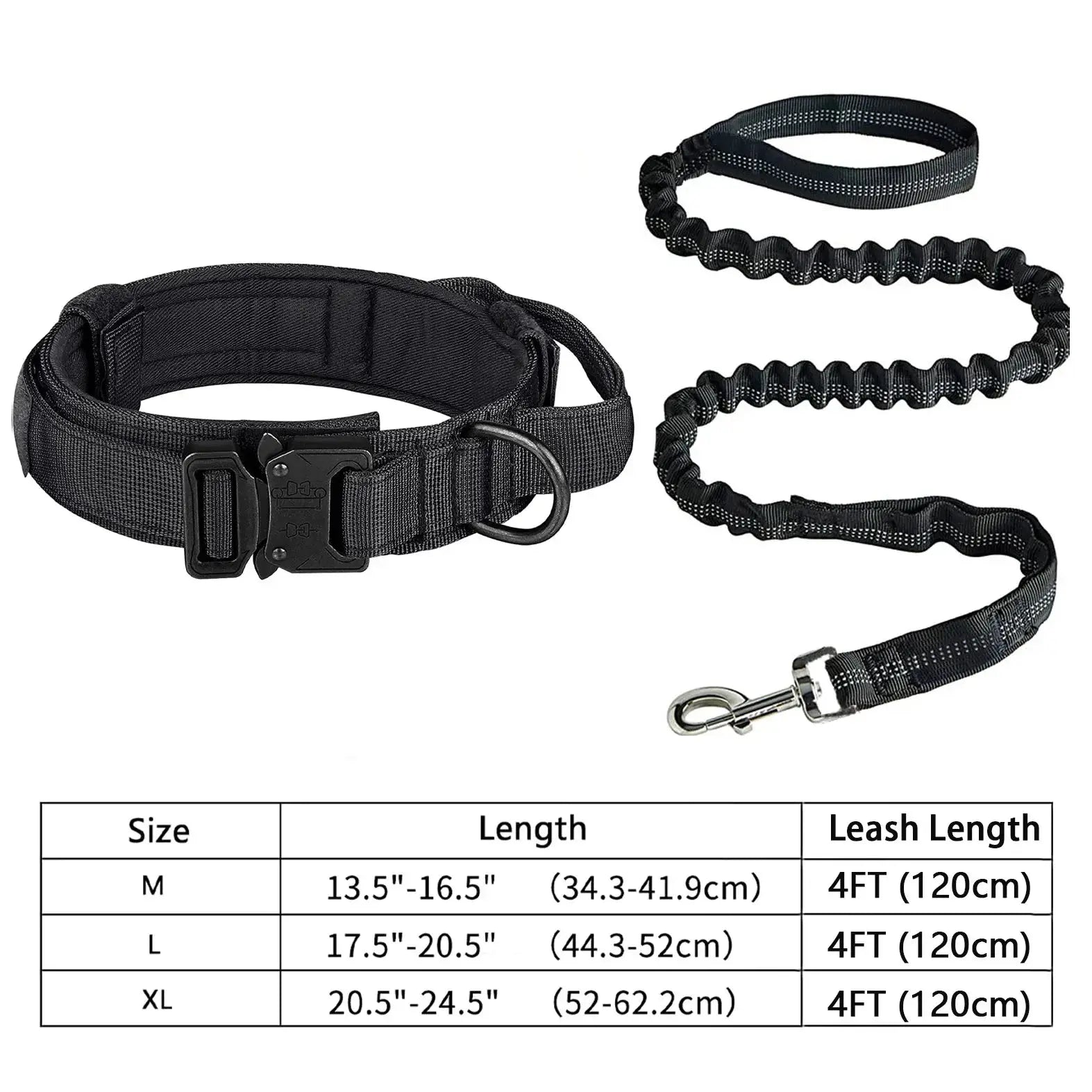Military Tactical Dog Collar Leash Set Heavy Duty Adjustable Nylon by Whisker House