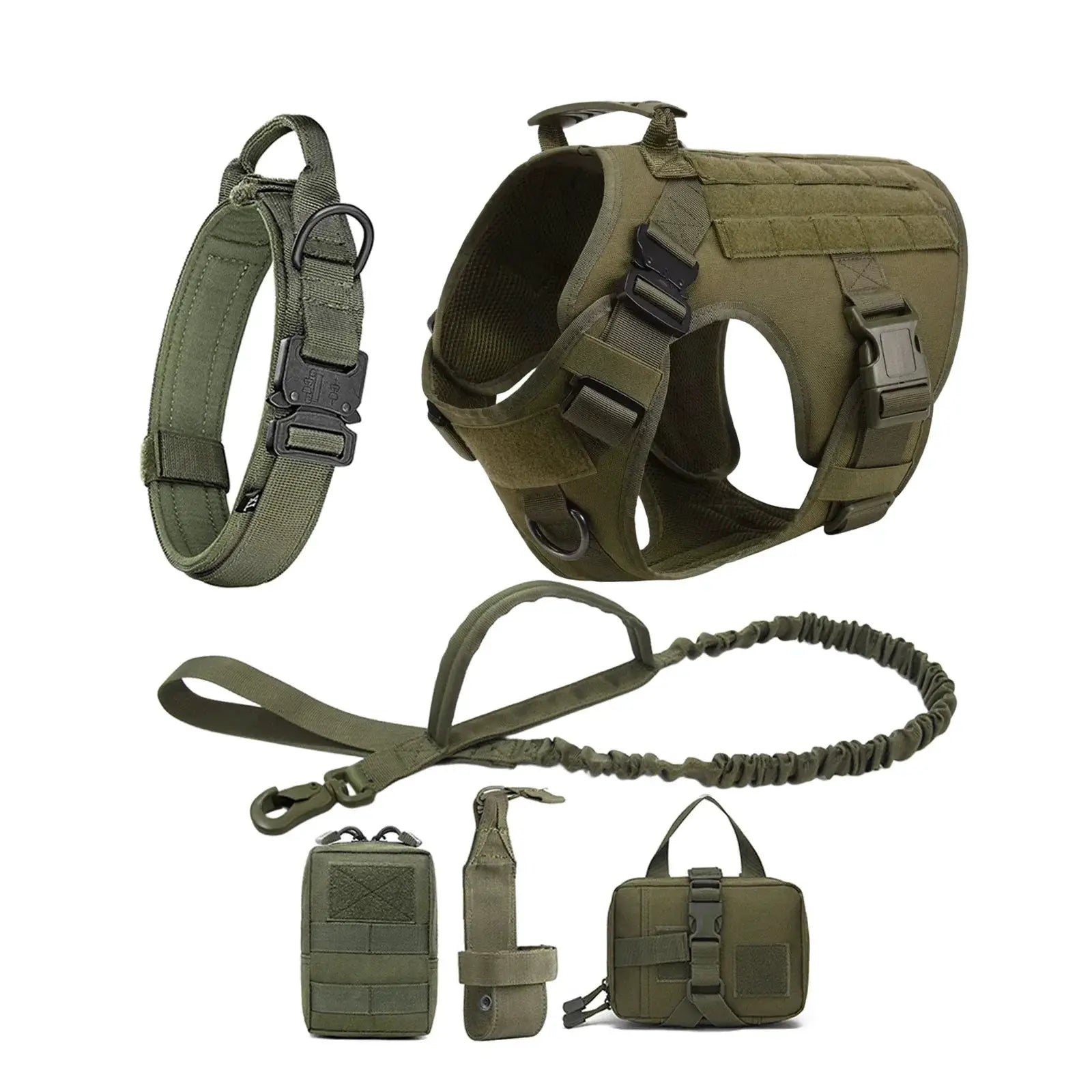 Ultimate Explorer Tactical Dog Harness Leash Set Heavy Duty Handle Training Hiking Control Medium Size Black by Fashioned Furbabies