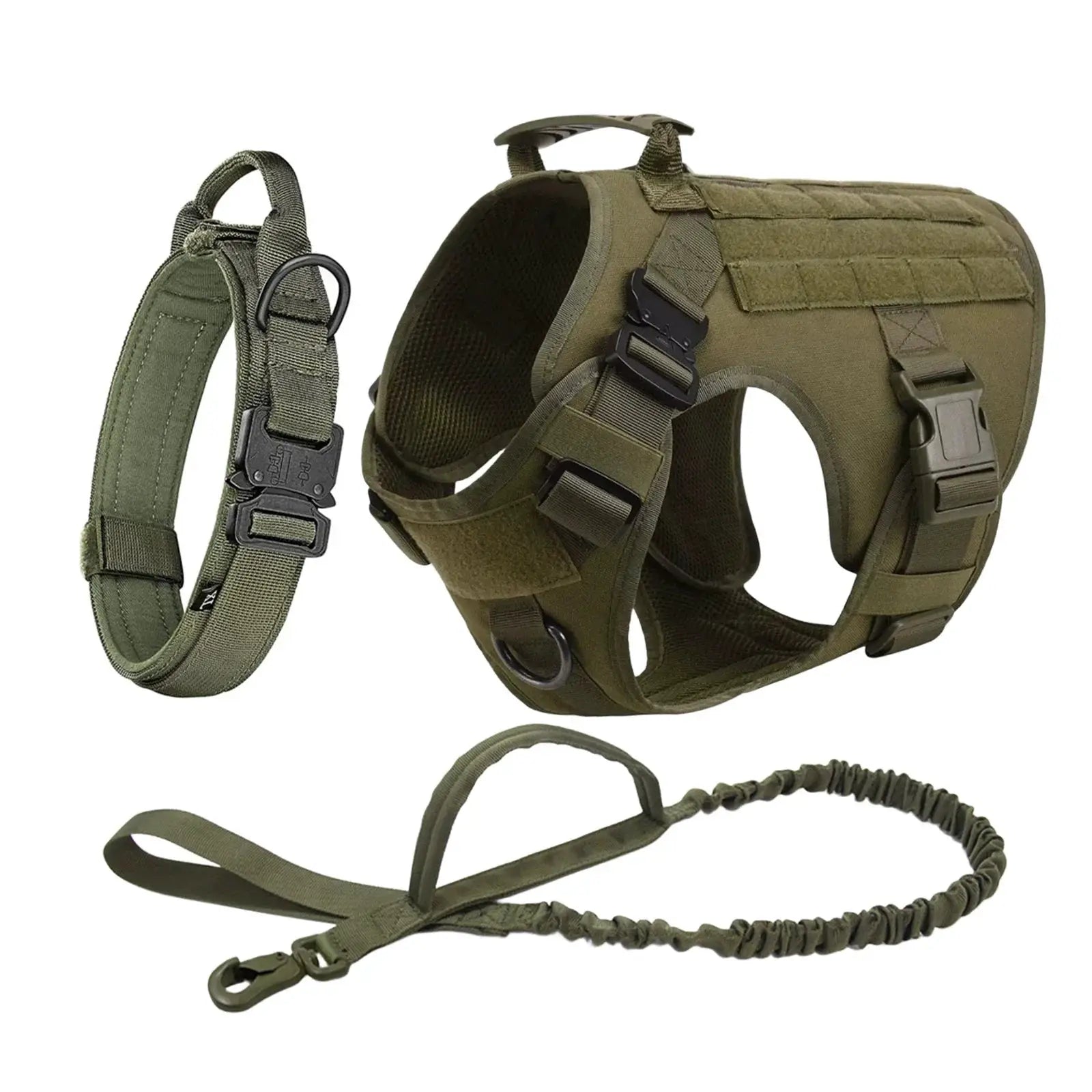 Ultimate Explorer Tactical Dog Harness Leash Set Heavy Duty Handle Training Hiking Control Medium Size Black by Fashioned Furbabies