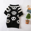 Load image into Gallery viewer, Halloween skull knitted pet sweater by Pet Zen; black knit with white skull pattern for cats and dogs
