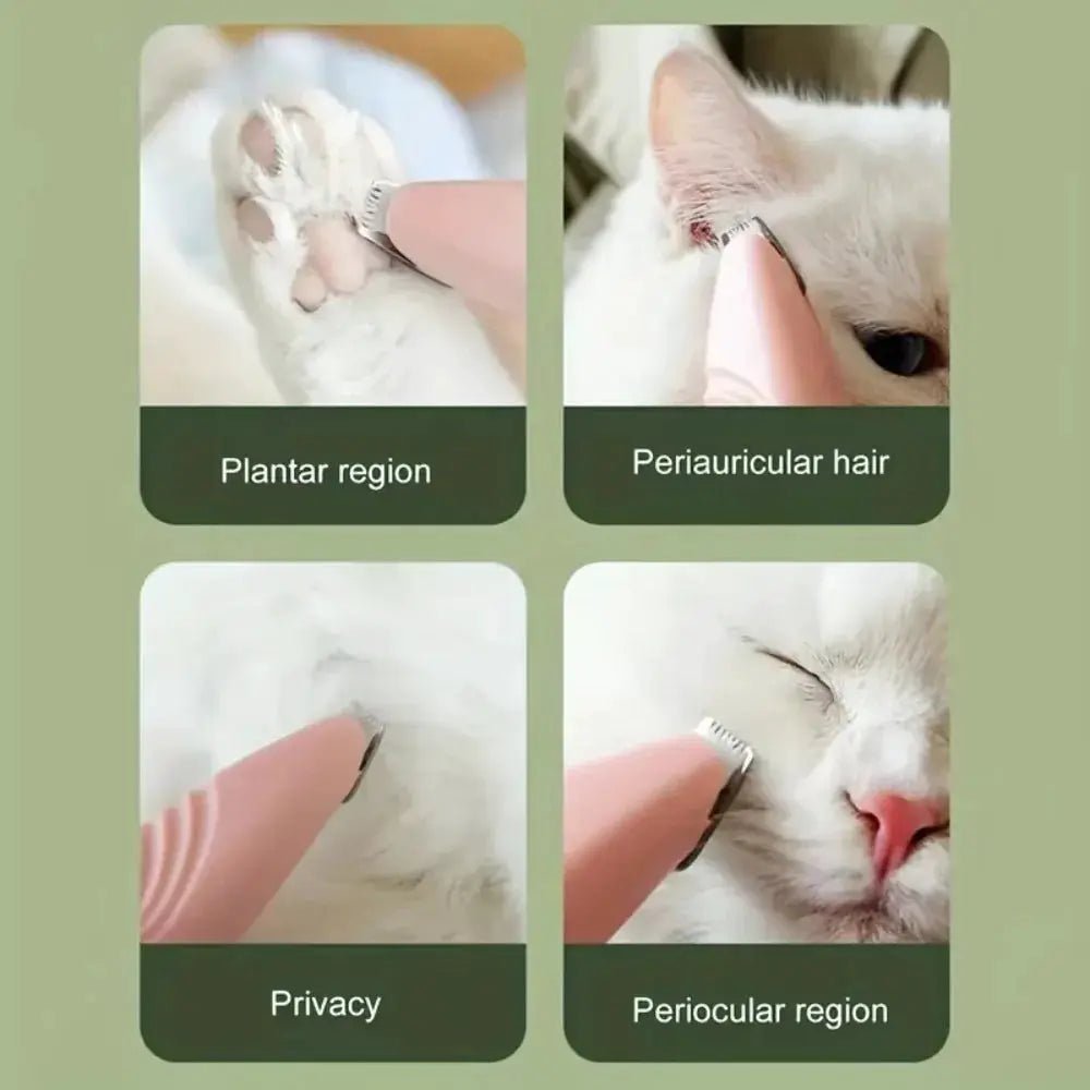 Whisker House electric pet trimmer for cats and dogs, pink USB quiet trimmer; four-panel paw, ear and eye-area grooming.