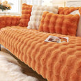 Load image into Gallery viewer, Velvet couch cover by topspet in orange; plush sofa throw cover with matching cushions.
