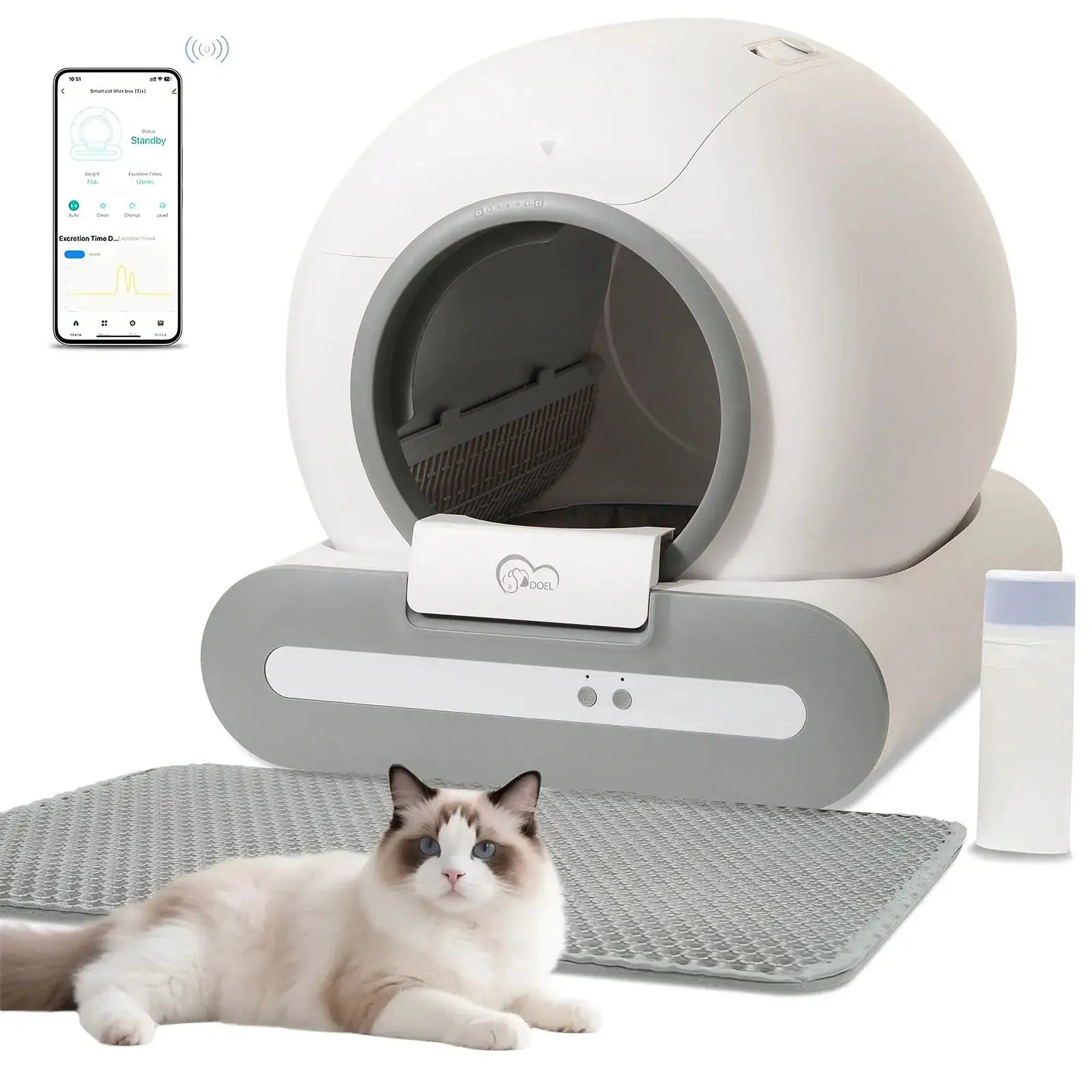 DOEL 65L Smart Self-Cleaning Cat Litter Box With App Control by Whisker House