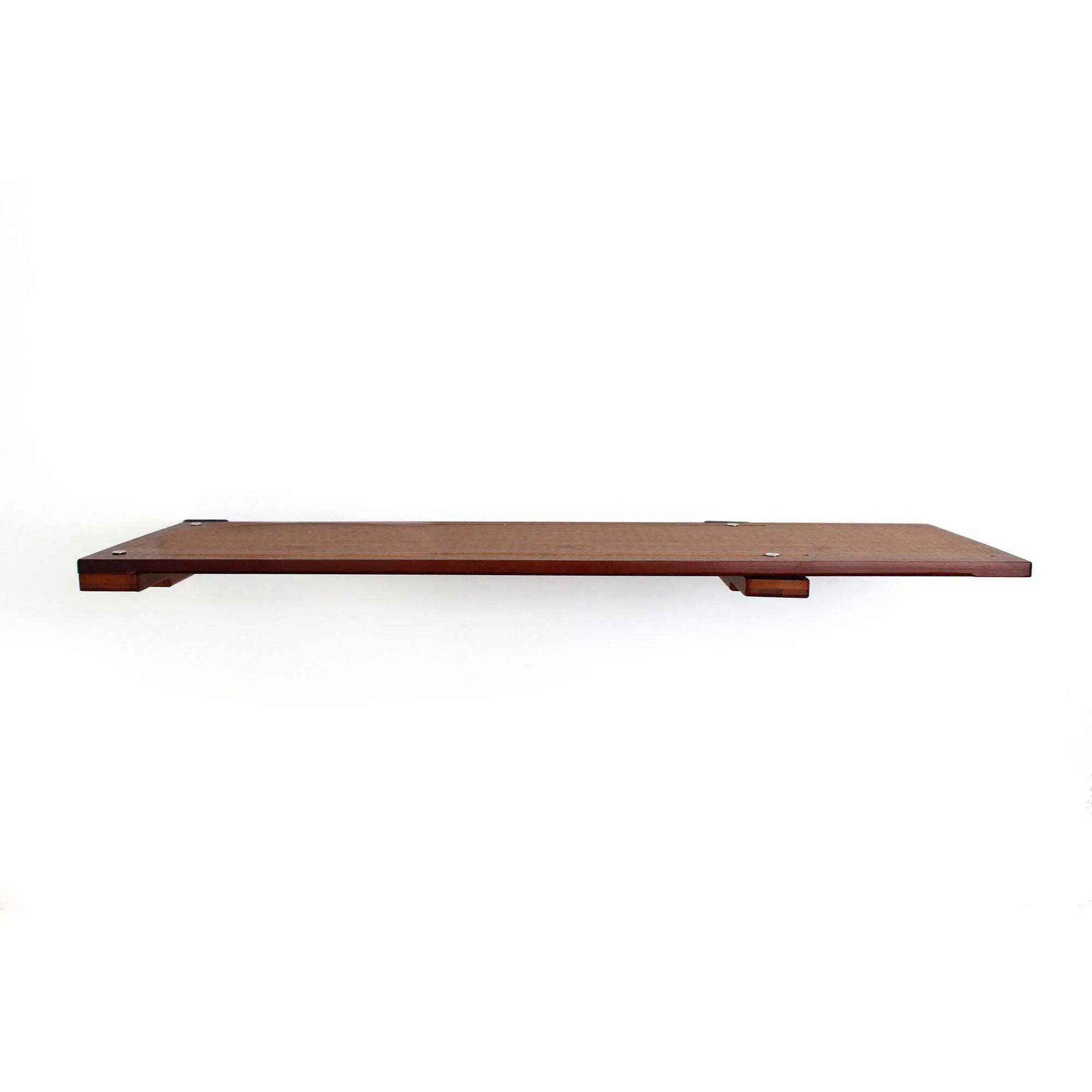 Wall-mounted cat shelf by Catastrophic Creations in dark wood finish.