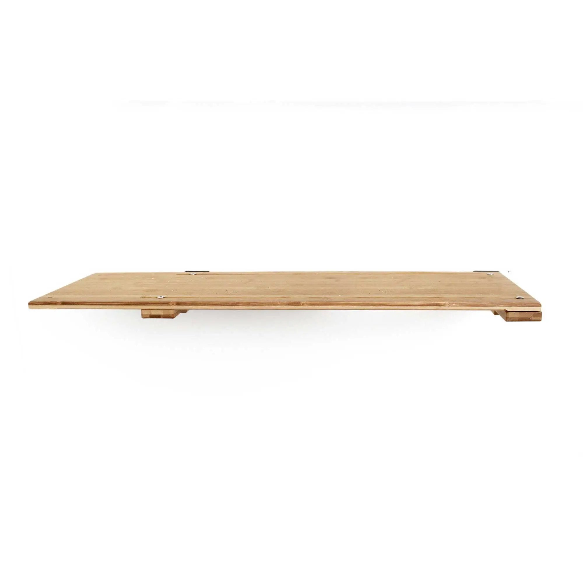 Wall-mounted cat shelf Catastrophic Creations, natural wood platform with visible screws.