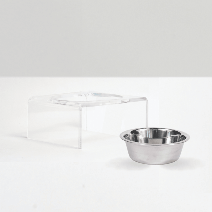 Hiddin Clear Acrylic Single Feeder with Silver Bowl – 5 in High