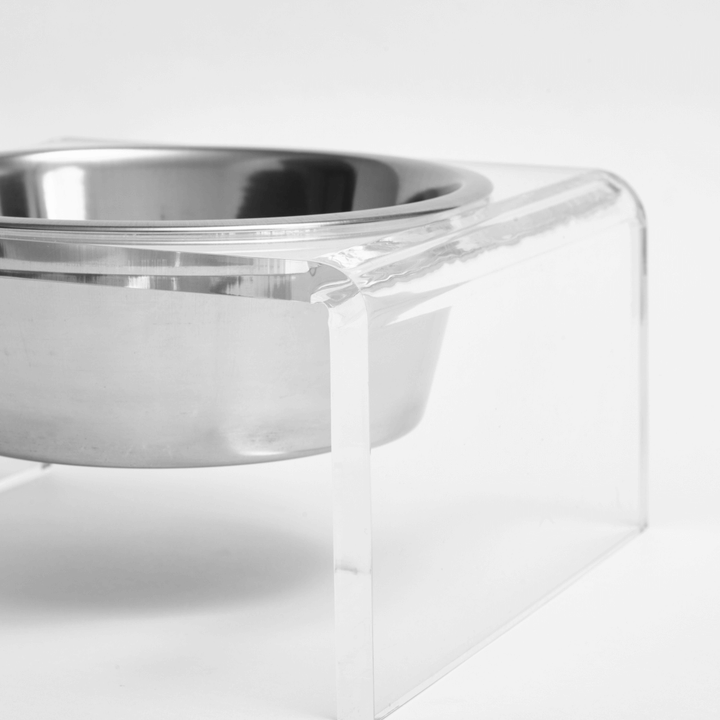 Hiddin Clear Acrylic Single Feeder with Silver Bowl – 5 in High
