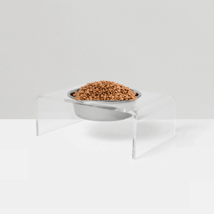 Hiddin Clear Acrylic Single Feeder with Silver Bowl – 5 in High