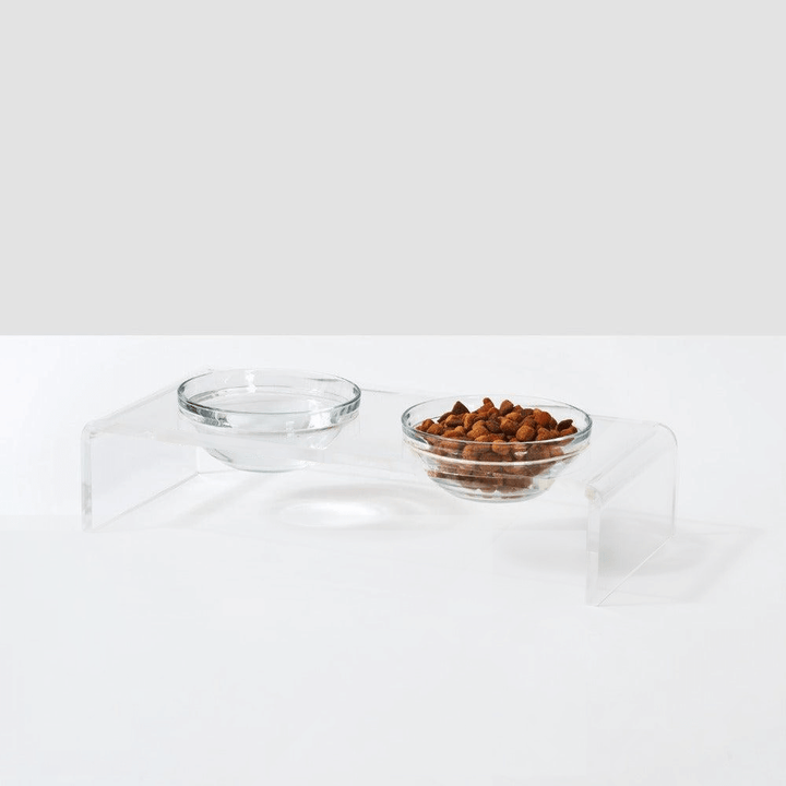 Hiddin Clear Acrylic Double Feeder with Glass Bowls – 3 in High