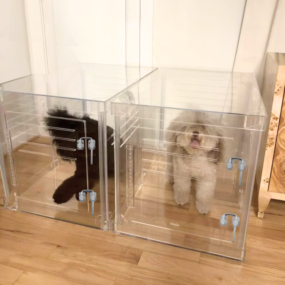 Hiddin Clear Acrylic Dog Crate – Medium, Silver Latch