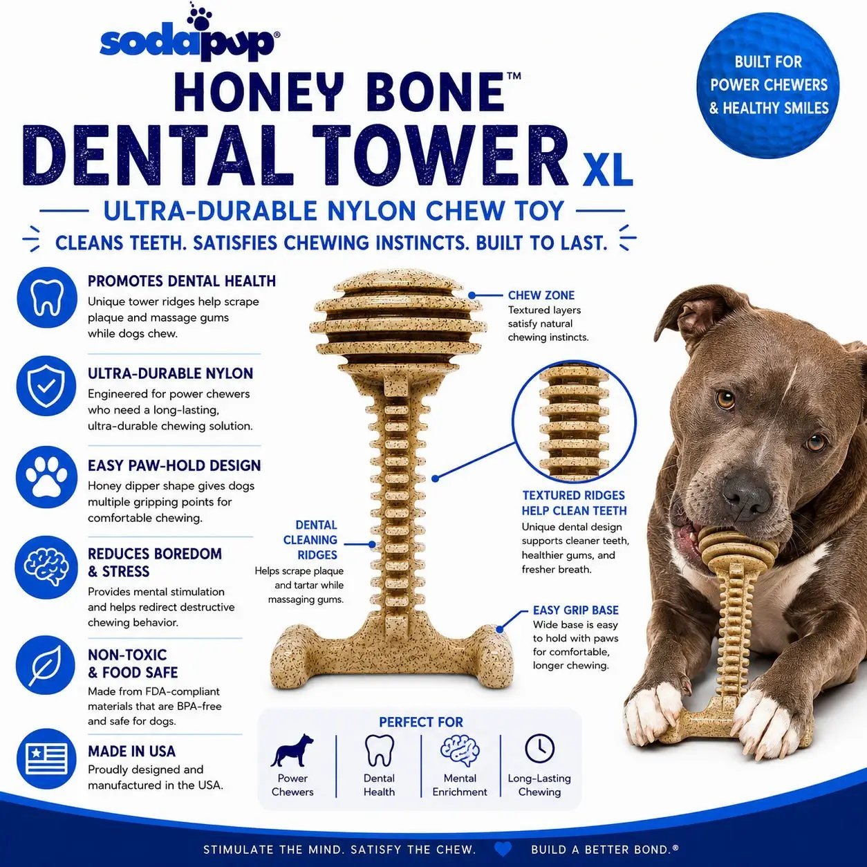 SodaPup Honey Bone Dental Tower XL Indestructible Nylon Dog Chew Toy by SodaPup/True Dogs, LLC