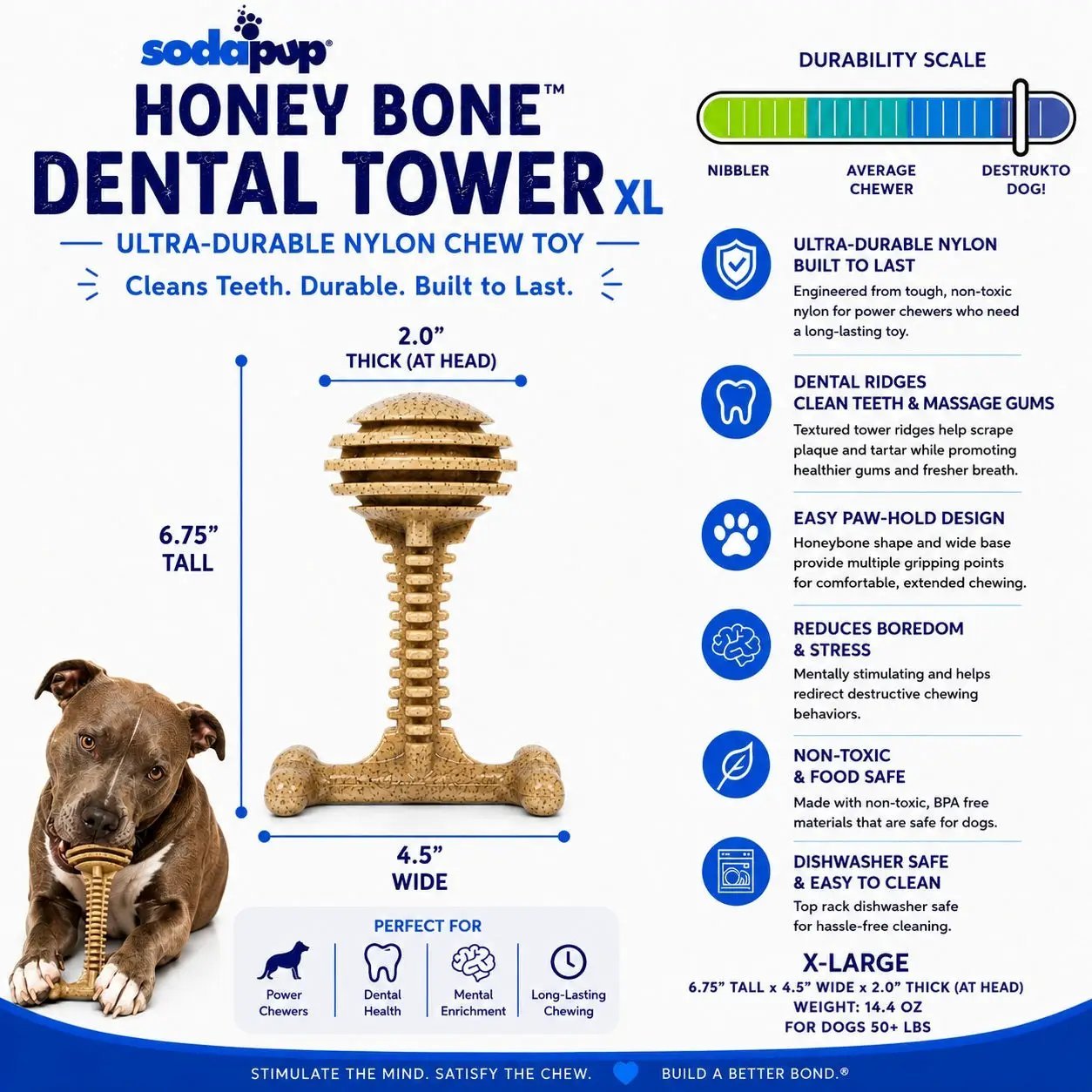 SodaPup Honey Bone Dental Tower XL Indestructible Nylon Dog Chew Toy by SodaPup/True Dogs, LLC
