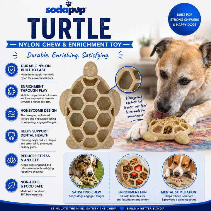 SodaPup Turtle eChew nylon dog chew toy in brown, view 3