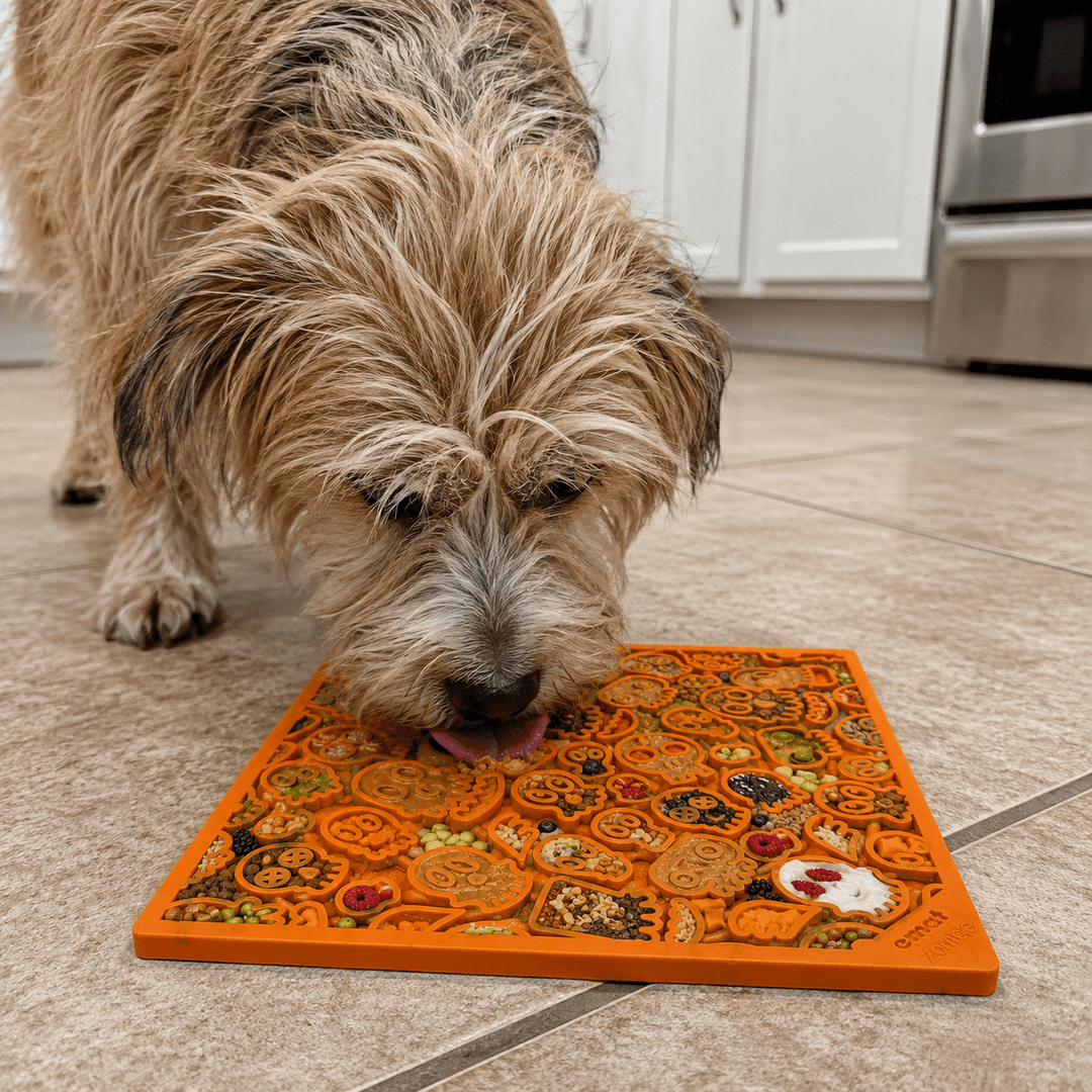 SodaPup Zombie eMat TPE lick mat in black or orange, view 4