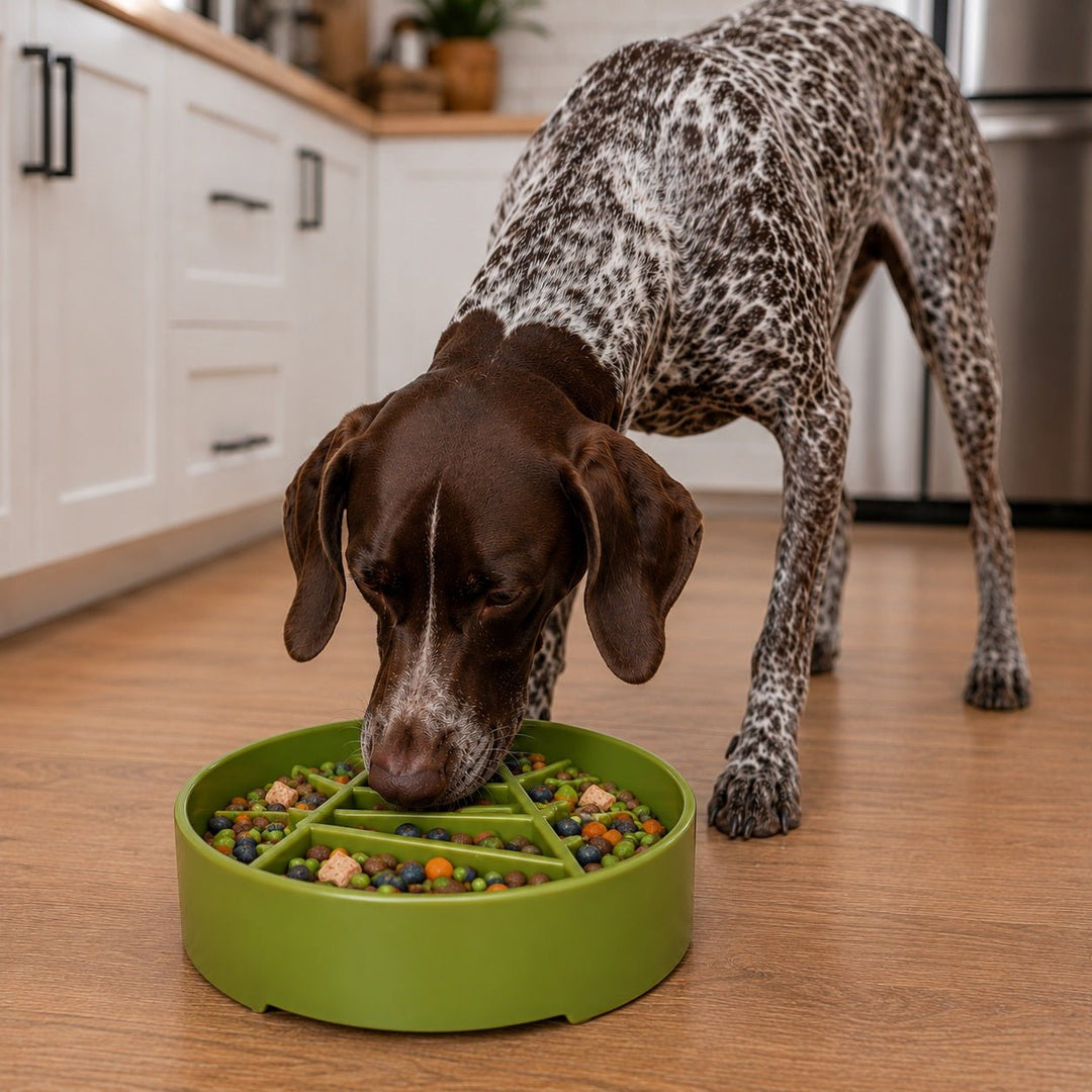 SodaPup Pine Tree TPE slow feeder dog bowl in green, view 3