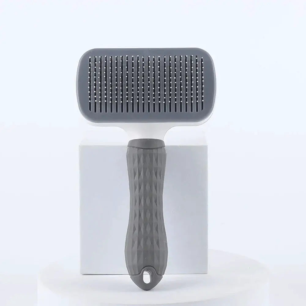 Whisker House pet hair brush and cat comb; gray deshedding grooming brush with textured gray handle