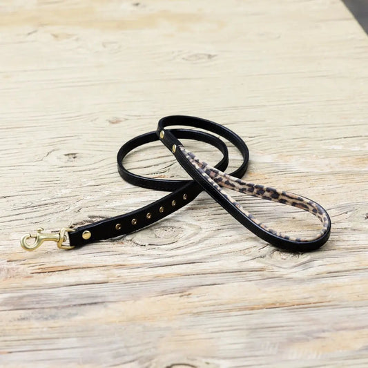 Halter Ego Black Leather Safari Dog Leash Featuring Topaz Crystal Accents Brass Hardware With Suede Padded Handle by Halter Ego®