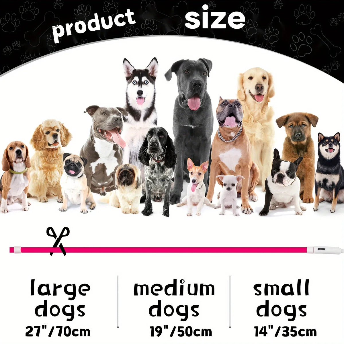 Supplier length chart for small medium and large LED collars