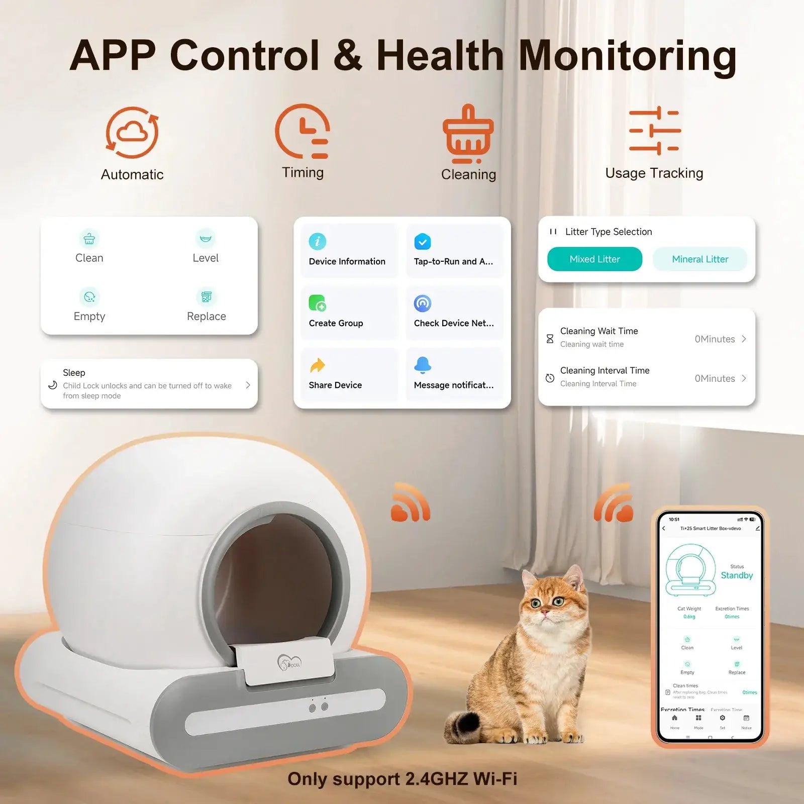 DOEL 65L Smart Self-Cleaning Cat Litter Box With App Control by Whisker House