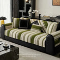 Load image into Gallery viewer, Topspet Black Couch Cover with green and beige striped pattern for sofas
