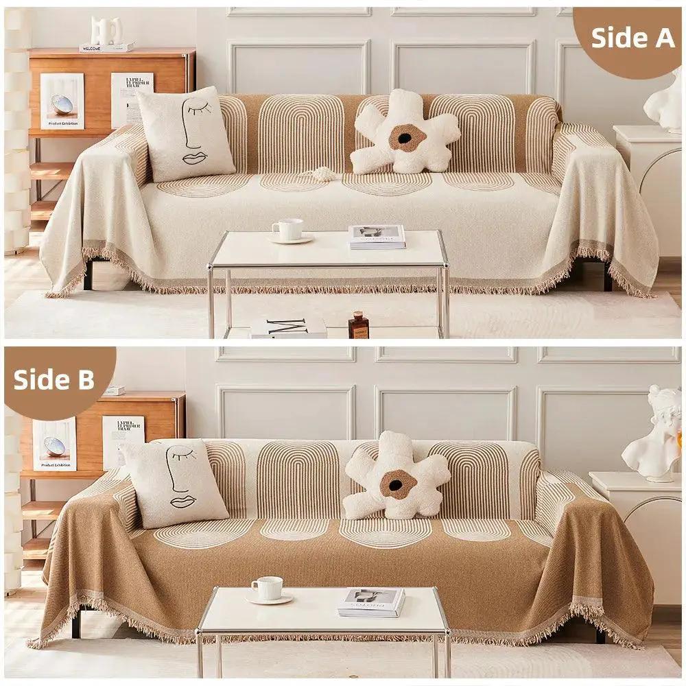 Double-Sided Chenille Couch Slipcovers by topspet; cream and tan two-tone for sofa.