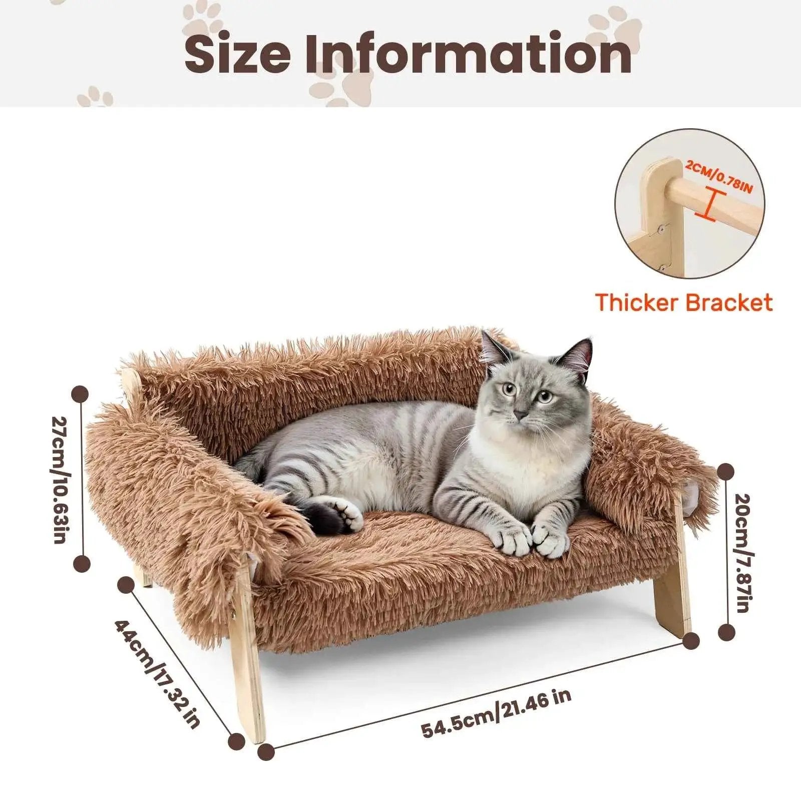 Raised Cat Sofa Plush Elevated Couch With Wooden Legs For Small Dogs by Cozy Kawaii
