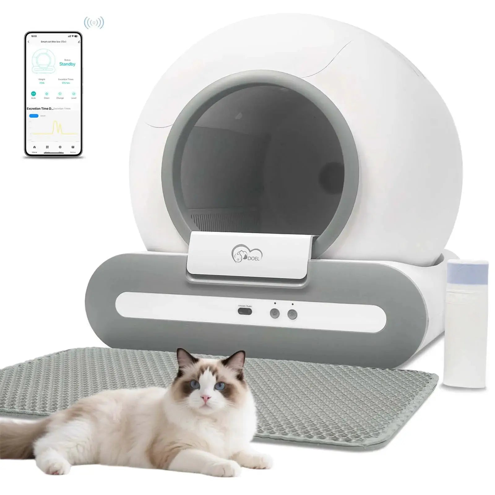 DOEL 65L Smart Self-Cleaning Cat Litter Box With App Control by Whisker House