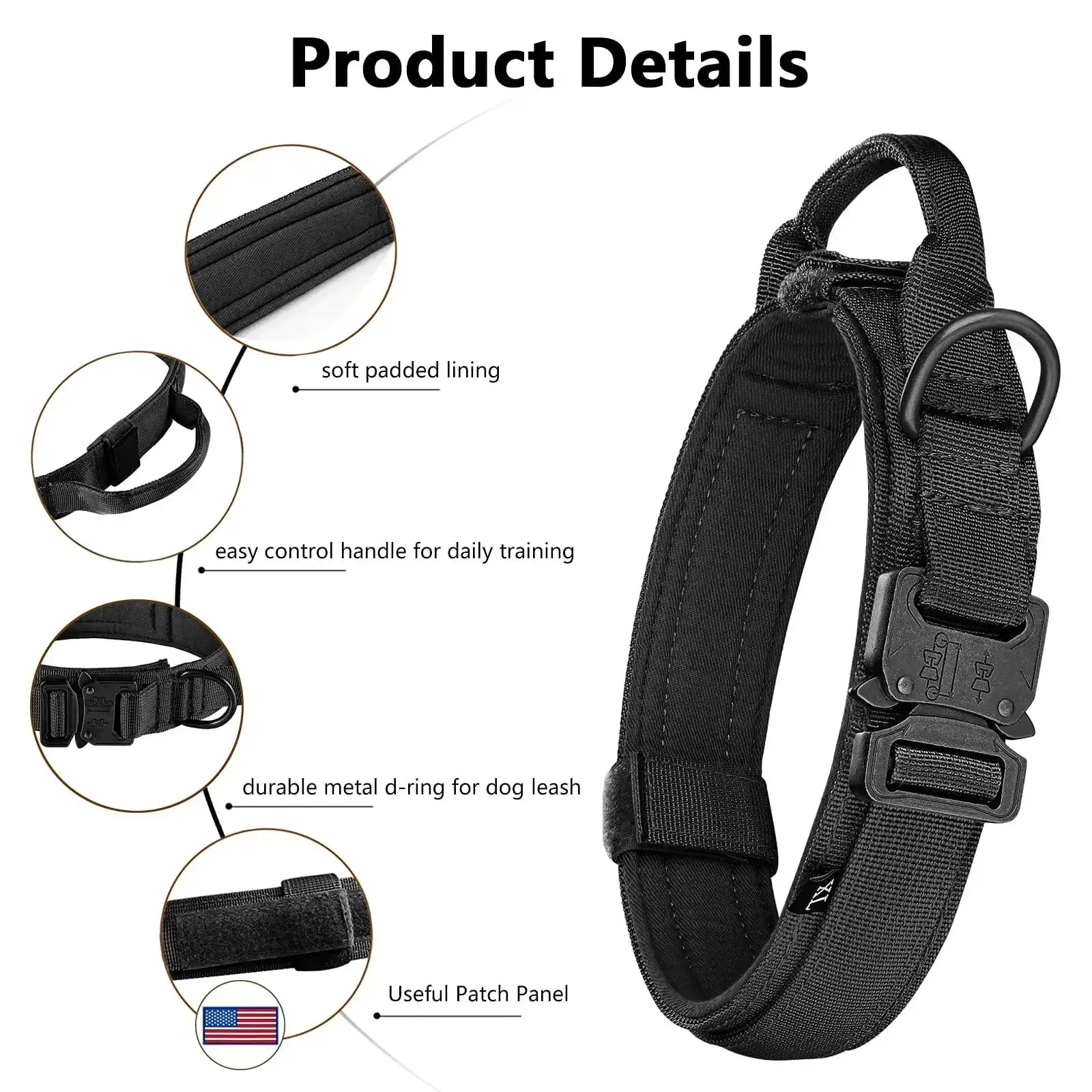 Ultimate Explorer Tactical Dog Harness Leash Set Heavy Duty Handle Training Hiking Control Medium Size Black by Fashioned Furbabies