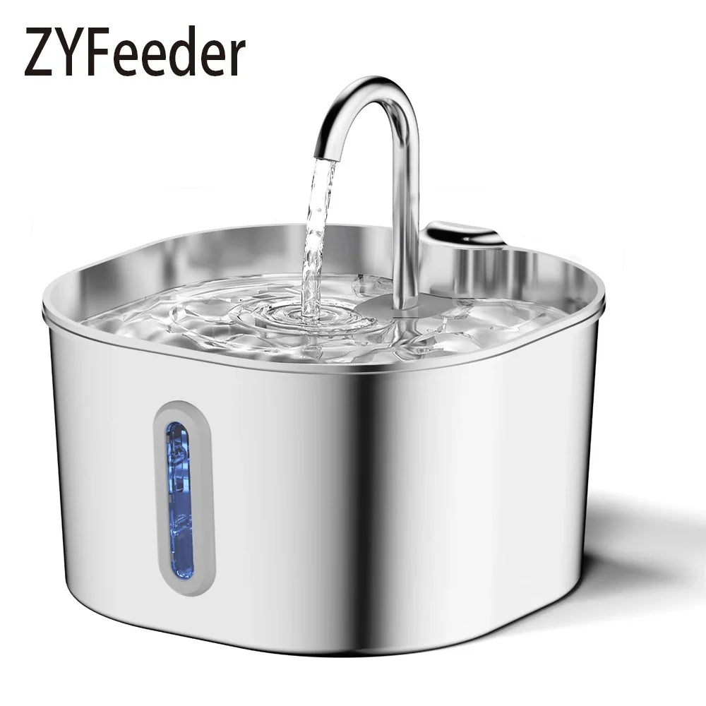 Square stainless steel fountain with water-level window