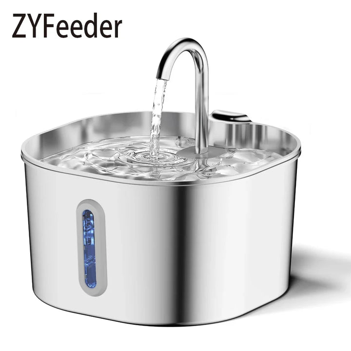 Square stainless steel fountain with water-level window
