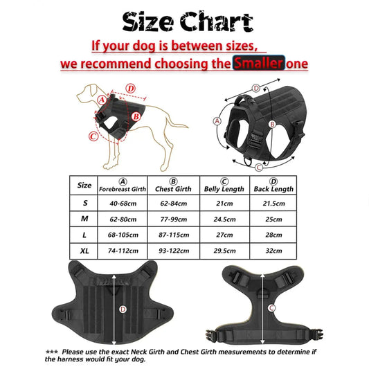 Ultimate Explorer Tactical Dog Harness Leash Set Heavy Duty Handle Training Hiking Control Medium Size Black by Fashioned Furbabies