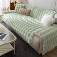 Load image into Gallery viewer, Velvet Couch Cover by topspet in mint green plush on a light sofa with beige pillow
