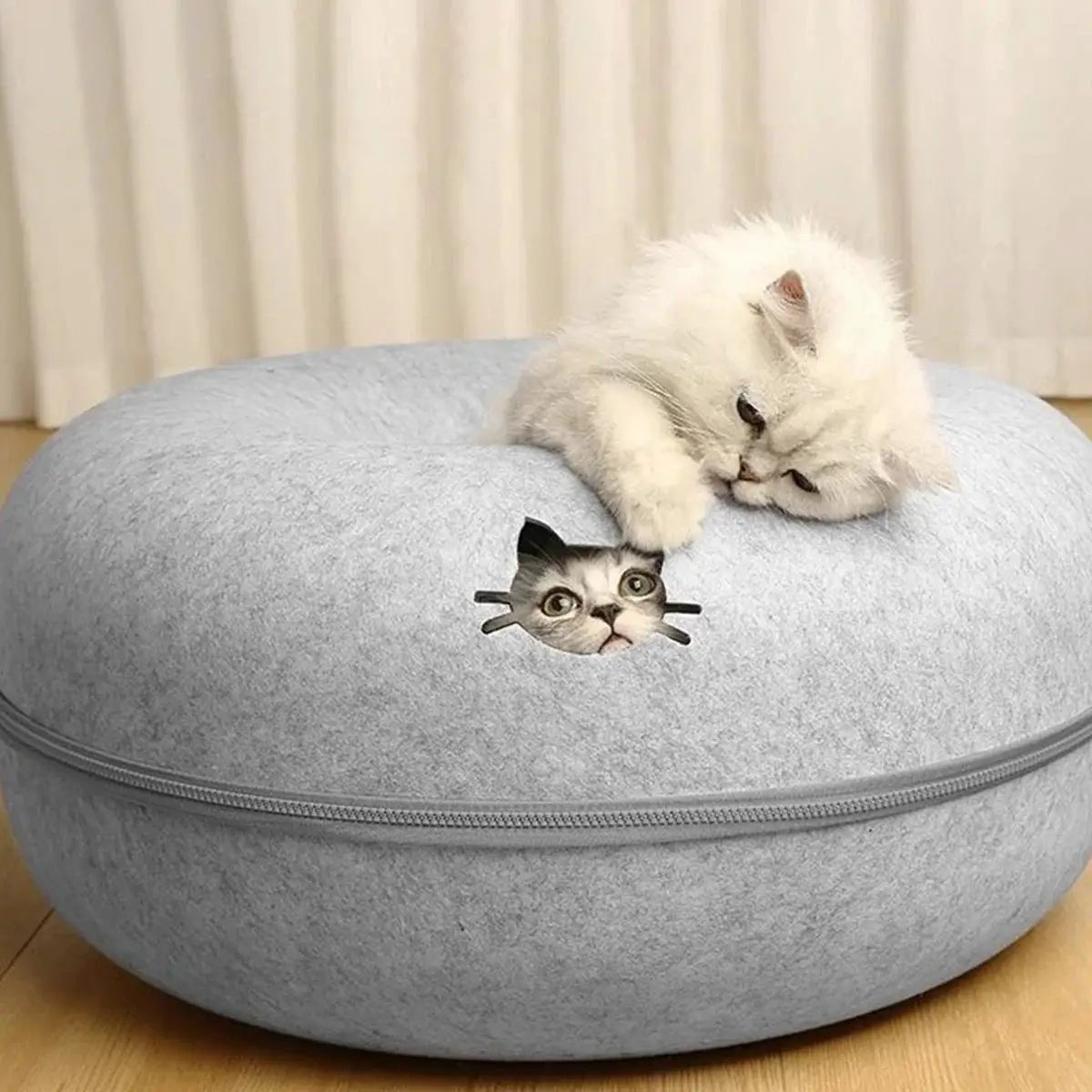 Whisker House Felt Donut Cat Bed Dual Purpose Cat Tunnel Bed And Hideout Modern Sleep Solution For Indoor Cats by Whisker House