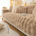 Load image into Gallery viewer, Velvet couch cover in beige, plush throw over a sofa with cushions
