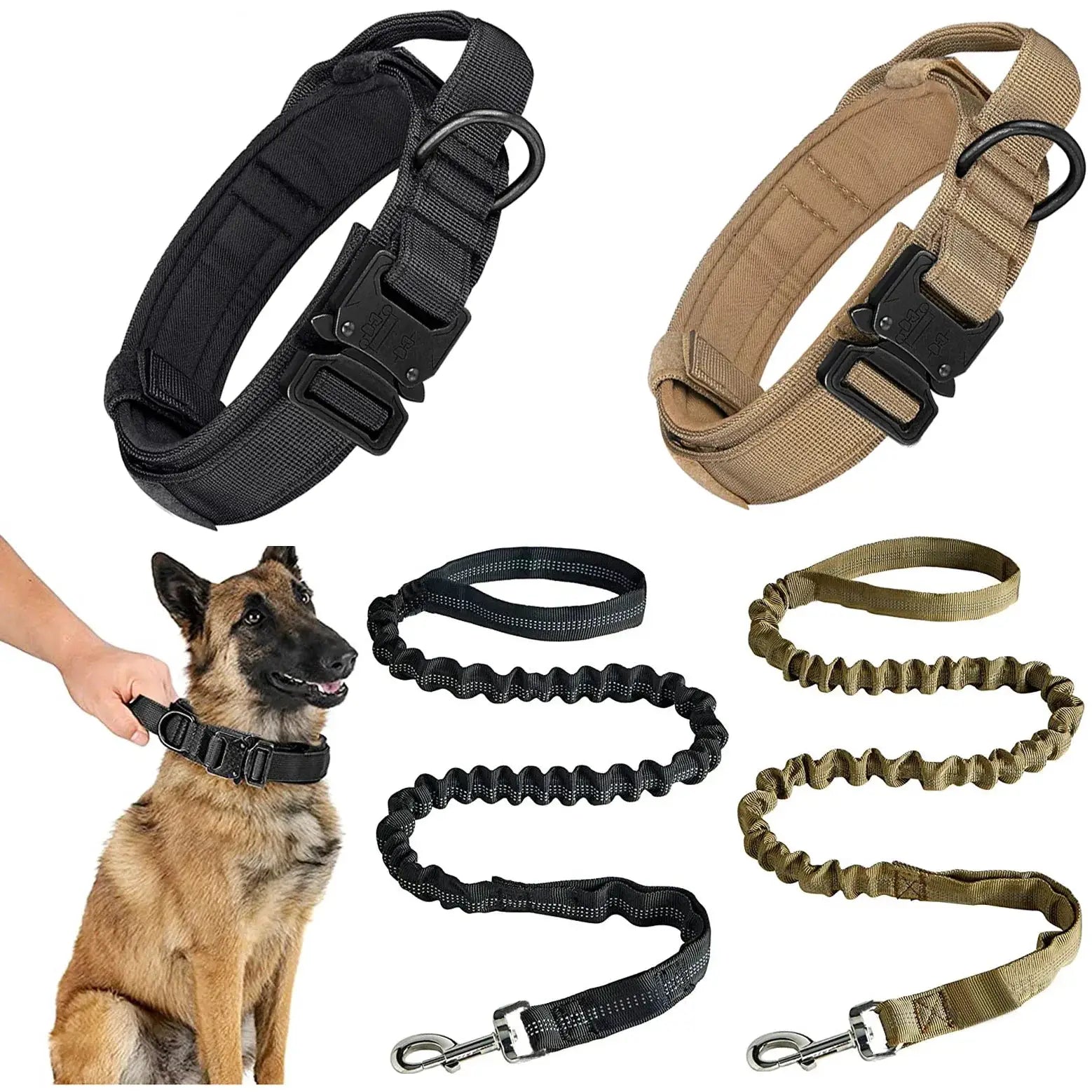 Military Tactical Dog Collar Leash Set Heavy Duty Adjustable Nylon by Whisker House