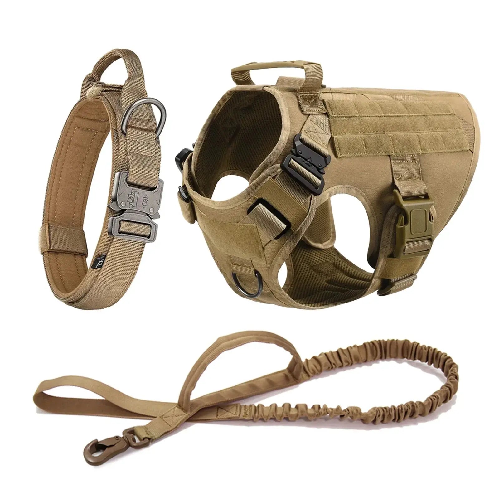 Ultimate Explorer Tactical Dog Harness Leash Set Heavy Duty Handle Training Hiking Control Medium Size Black by Fashioned Furbabies