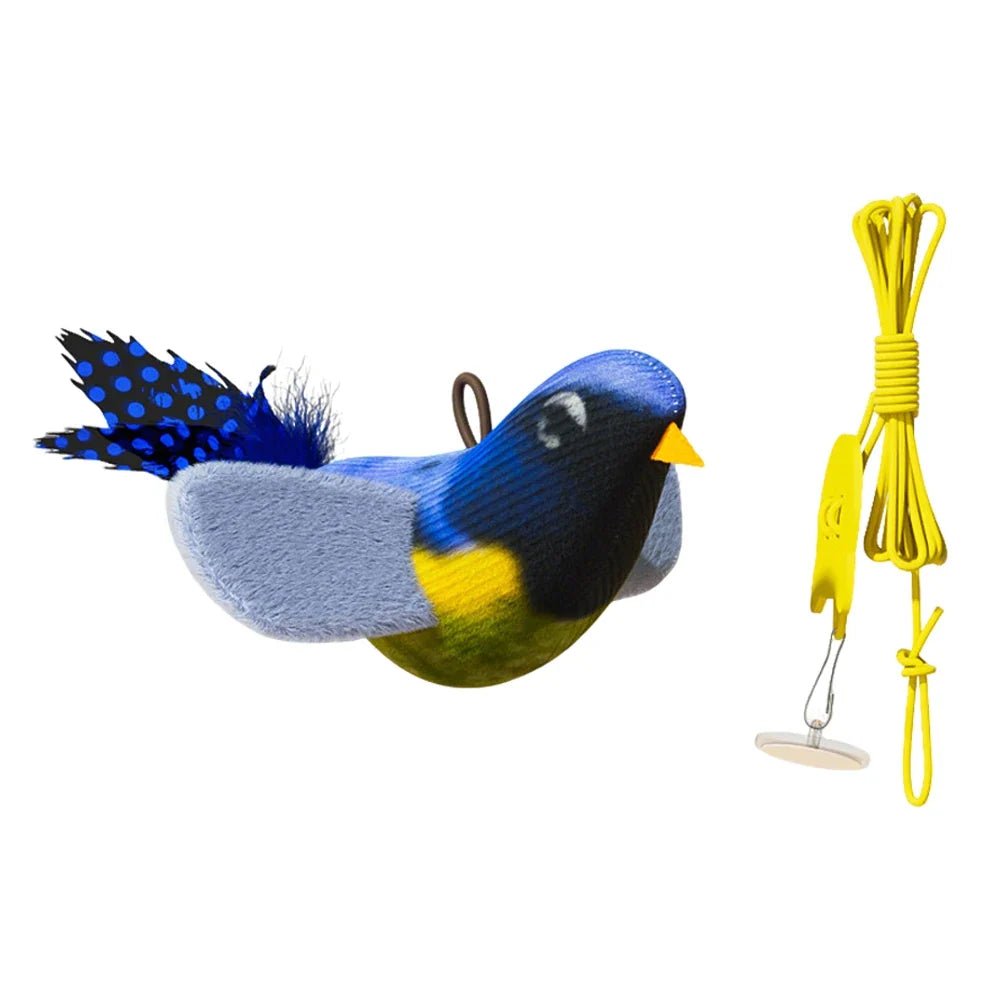 Blue bird with hanging cord and hook