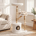 Load image into Gallery viewer, Solid Wood Cat Tree 41-inch with Real Branches and Cozy Bed, DirectDeals cat tree with cats on top and in the cubby.
