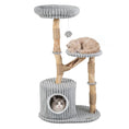 Load image into Gallery viewer, Solid Wood Cat Tree 41in with Real Branches and Cozy Gray Bed by DirectDeals; two cats visible.
