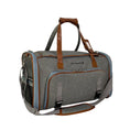 Load image into Gallery viewer, Mr. Peanut's Gold Series Big Apple Double Expandable Pet Carrier in gray fabric with brown leather trim.
