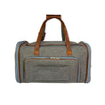 Load image into Gallery viewer, Mr. Peanut's Gold Series Big Apple Double Expandable Pet Carrier, grey fabric with brown leather trim and blue zippers.
