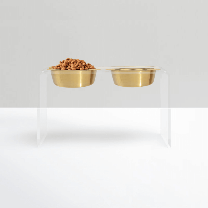 Hiddin Clear Acrylic Double Feeder with Gold Bowls – 12 in High