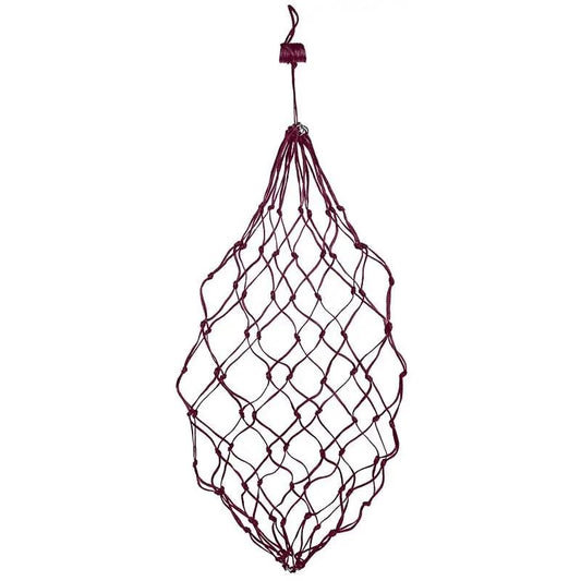 Gatsby Nylon Hay Net by StateLineTack, maroon hanging hay bag for horses.