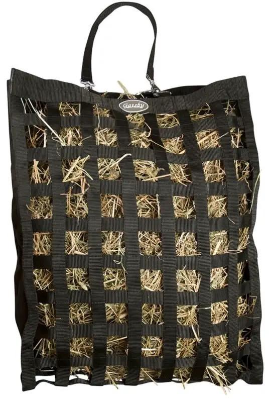 Gatsby All Natural Slow Hay Feeder hay bag with black woven grid straps by StateLineTack