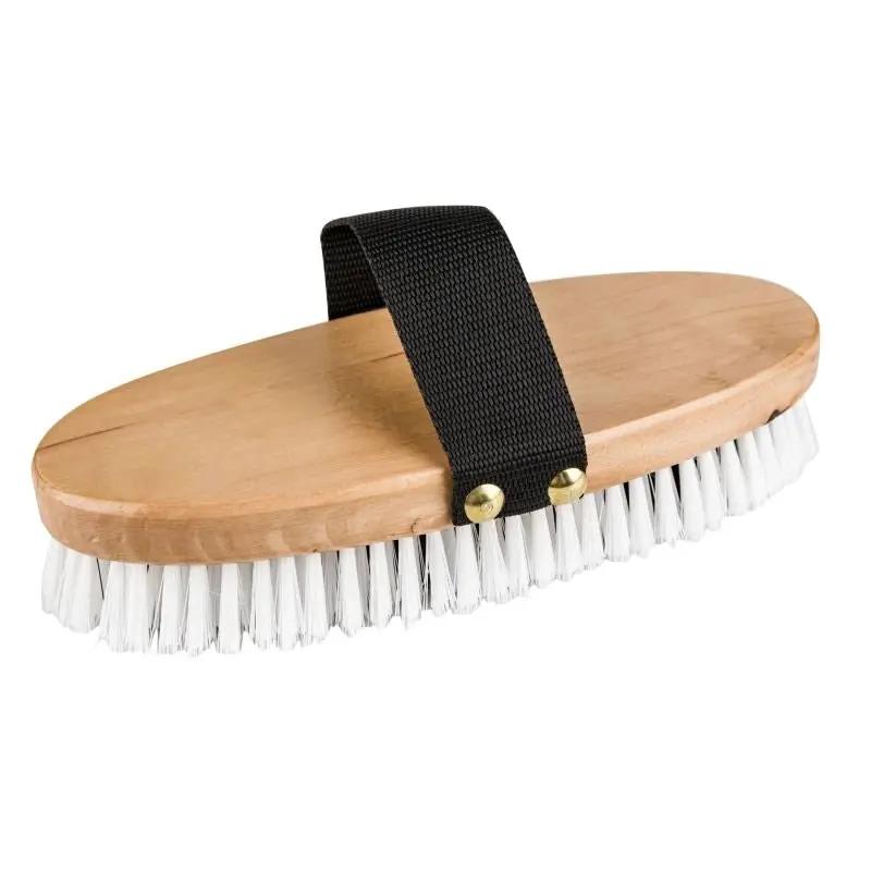 Gatsby BodyFace Brush Large with wooden oval handle, white bristles, and black strap.
