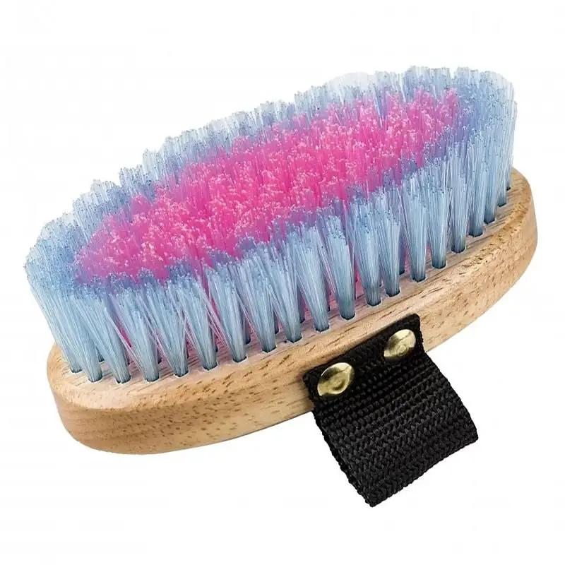 Gatsby Body Brush Small TwoTone with wooden base, pink and blue bristles, and black strap