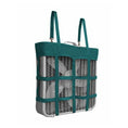 Carica l'immagine nel visualizzatore della galleria, Gatsby Nylon Box Fan Holder for the Stable by StateLineTack, teal nylon with grid straps holding a fan.

