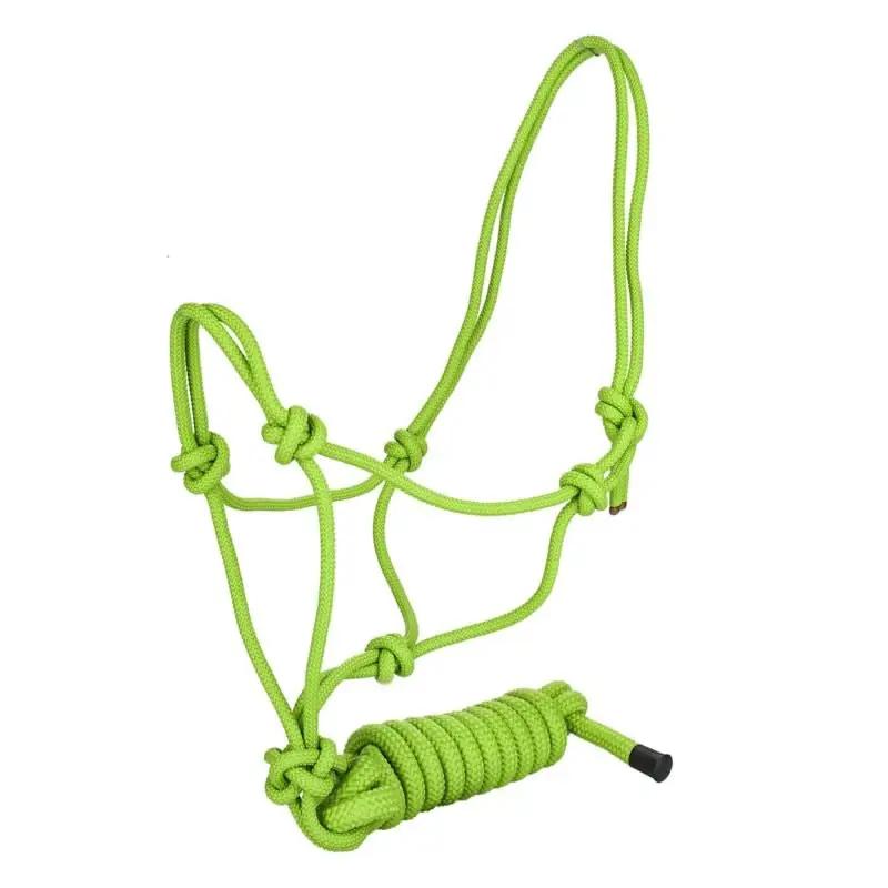 Tabelo Cowboy Rope Halter with Lead by StateLineTack in neon lime green rope